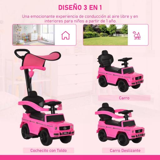 Coche Correpasillos para Niños de 1-3 Años con Licencia Mercedes G350 Capota Extraíble y Barandilla 85,5x40,5x95 cm Rosa [2]