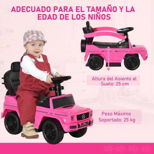 Coche Correpasillos para Niños de 1-3 Años con Licencia Mercedes G350 Capota Extraíble y Barandilla 85,5x40,5x95 cm Rosa [7]