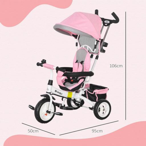 Triciclo Evolutivo para Niños +12 Meses con Toldo Plegable Mango de Empuje Telescópico y Cinturón de Seguridad Rosa [1]