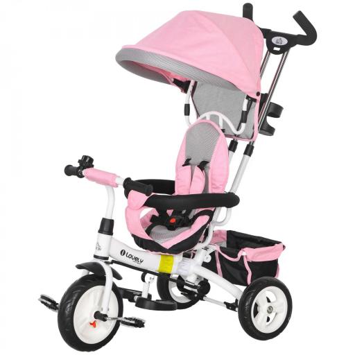 Triciclo Evolutivo para Niños +12 Meses con Toldo Plegable Mango de Empuje Telescópico y Cinturón de Seguridad Rosa [9]