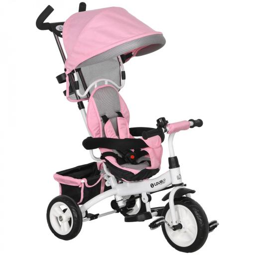 Triciclo Evolutivo para Niños +12 Meses con Toldo Plegable Mango de Empuje Telescópico y Cinturón de Seguridad Rosa [8]