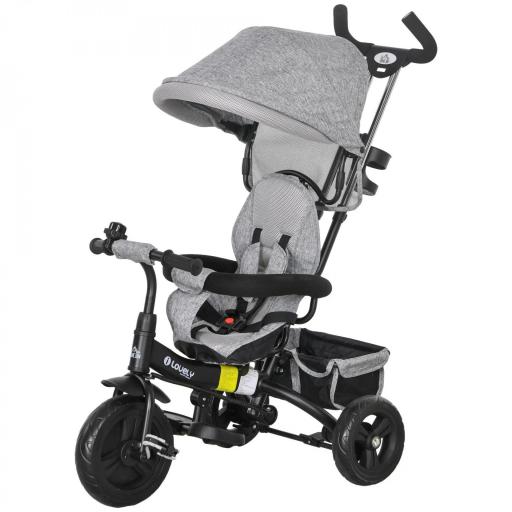 Triciclo Evolutivo para Niños +12 Meses con Toldo Plegable Mango de Empuje Telescópico y Cinturón de Seguridad Gris [8]