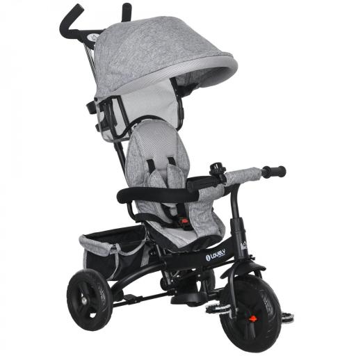 Triciclo Evolutivo para Niños +12 Meses con Toldo Plegable Mango de Empuje Telescópico y Cinturón de Seguridad Gris [9]