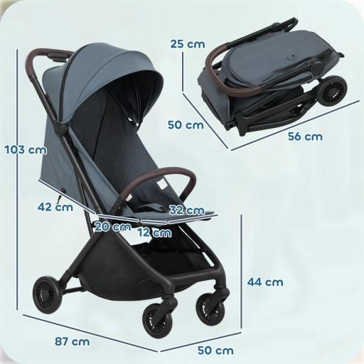 Carrito para Bebé Plegable Respaldo Reclinable Reposapiés Ajustable Capota Arnés de 5 Puntos Carga 15 kg Azul Oscuro [1]