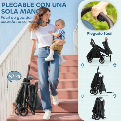 Carrito para Bebé Plegable Respaldo Reclinable Reposapiés Ajustable Capota Arnés de 5 Puntos Carga 15 kg Azul Oscuro [2]