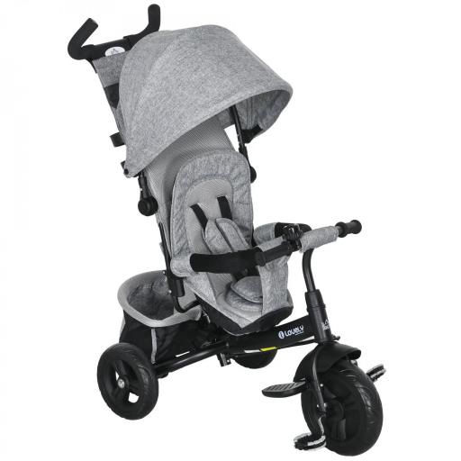 Triciclo para Bebés de +12 Meses con Mango de Empuje Telescópico y Desmontable Bolso para Mamá y Portabotellas Gris [7]