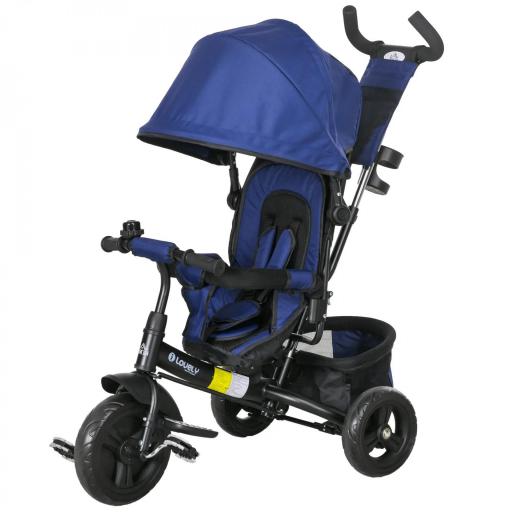 Triciclo para Bebés de +12 Meses con Mango de Empuje Telescópico y Desmontable Bolso para Mamá y Portabotellas Azul [6]