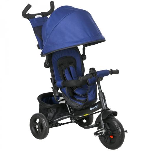 Triciclo para Bebés de +12 Meses con Mango de Empuje Telescópico y Desmontable Bolso para Mamá y Portabotellas Azul [8]