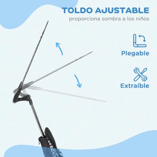Triciclo para Bebés de +12 Meses con Toldo Plegable Mango de Empuje Telescópico y Desmontable y Portabotellas Blanco [1]