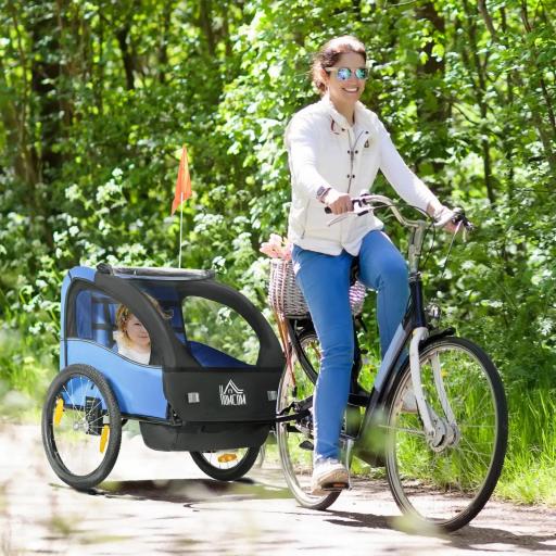 Remolque de Bicicleta para Niños +18 Meses con Cinturón de Seguridad Sistema de Amortiguador Azul