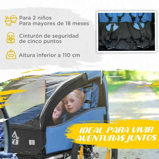 Remolque de Bicicleta para Niños +18 Meses con Cinturón de Seguridad Sistema de Amortiguador Azul [5]