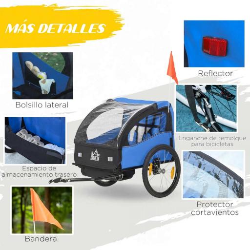 Remolque de Bicicleta para Niños +18 Meses con Cinturón de Seguridad Sistema de Amortiguador Azul [2]