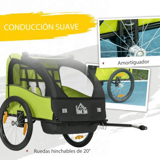 Remolque de Bicicleta para Niños +18 Meses con Cinturón de Seguridad Sistema de Amortiguador 140x88x90 cm Verde [6]