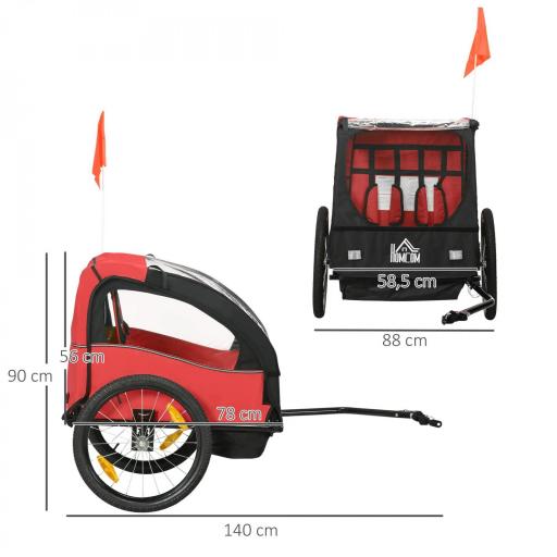 Remolque de Bicicleta para Niños +18 Meses con Cinturón de Seguridad Sistema de Amortiguador 140x88x90 cm Rojo [1]