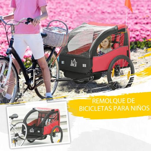 Remolque de Bicicleta para Niños +18 Meses con Cinturón de Seguridad Sistema de Amortiguador 140x88x90 cm Rojo [7]