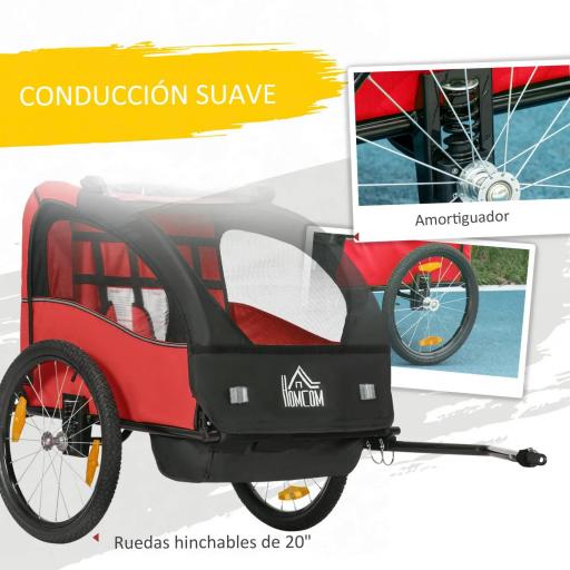 Remolque de Bicicleta para Niños +18 Meses con Cinturón de Seguridad Sistema de Amortiguador 140x88x90 cm Rojo [4]