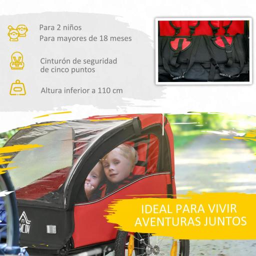 Remolque de Bicicleta para Niños +18 Meses con Cinturón de Seguridad Sistema de Amortiguador 140x88x90 cm Rojo [2]