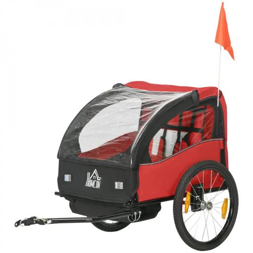 Remolque de Bicicleta para Niños +18 Meses con Cinturón de Seguridad Sistema de Amortiguador 140x88x90 cm Rojo [8]