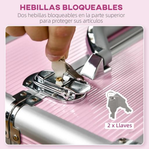 Maleta de Maquillaje Profesional Estuche para Cosmética con 6 Cajones Extensibles y Cierre Llave 36x23x58cm Rosa [3]