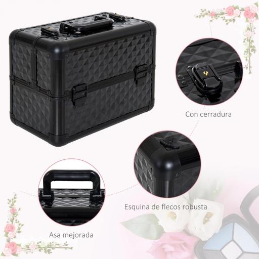 Estuche de Maquillaje Maletín para Maquillaje Organizador Cosméticos Profesional Caja de Belleza Portátil 4 Niveles 35.5x20x25.5cm Aluminio [2]
