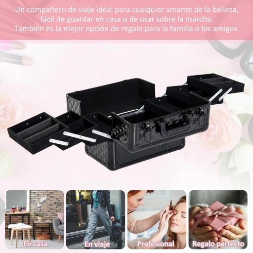 Estuche de Maquillaje Maletín para Maquillaje Organizador Cosméticos Profesional Caja de Belleza Portátil 4 Niveles 35.5x20x25.5cm Aluminio [4]