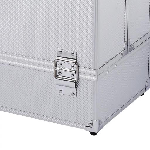 Maletín Maquillaje Profesional Estuche de Cosmético Portátil con Bandejas de 3 Niveles y Espejo 2 Llaves para Joyero Manicura Viaje 20x15x15 cm Plateado [7]