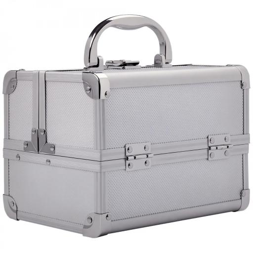 Maletín Maquillaje Profesional Estuche de Cosmético Portátil con Bandejas de 3 Niveles y Espejo 2 Llaves para Joyero Manicura Viaje 20x15x15 cm Plateado [9]