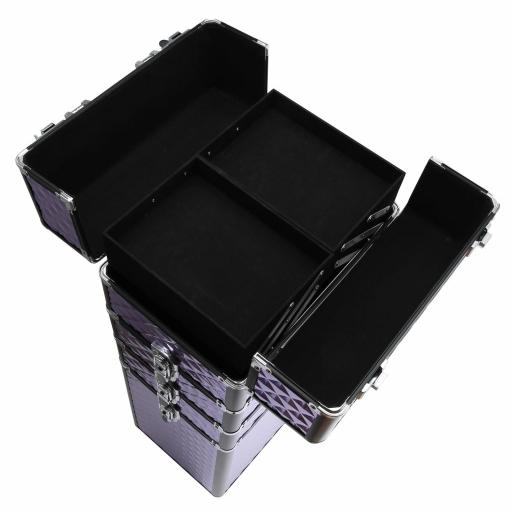 Maletín de Maquillaje Profesional con Ruedas Universales Distintos Niveles Asa Extensible Maletín Maquillaje Trolley Aleación de Aluminio 33.5x23x76/95.5 cm Violeta [6]