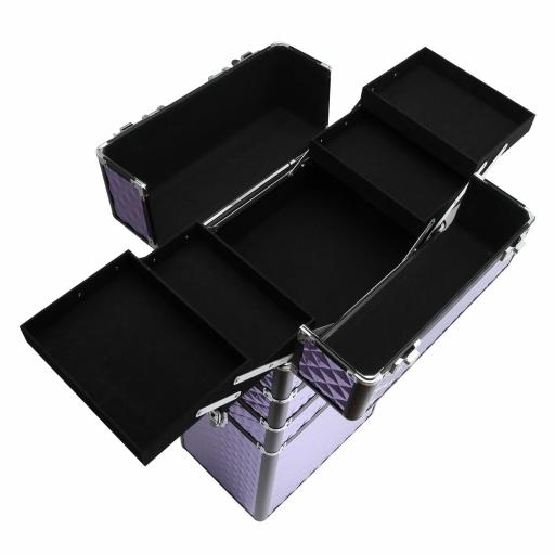 Maletín de Maquillaje Profesional con Ruedas Universales Distintos Niveles Asa Extensible Maletín Maquillaje Trolley Aleación de Aluminio 33.5x23x76/95.5 cm Violeta [7]
