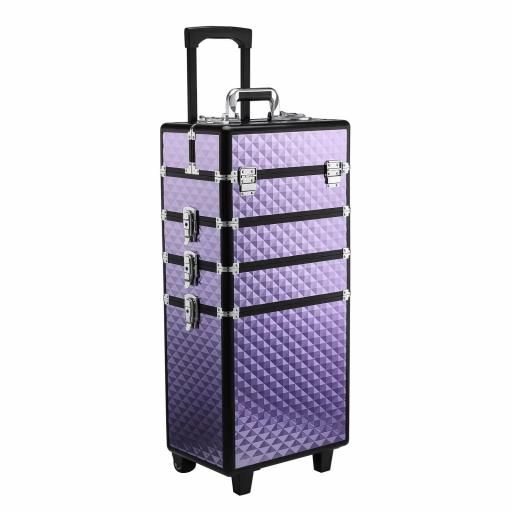 Maletín de Maquillaje Profesional con Ruedas Universales Distintos Niveles Asa Extensible Maletín Maquillaje Trolley Aleación de Aluminio 33.5x23x76/95.5 cm Violeta [8]