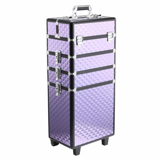 Maletín de Maquillaje Profesional con Ruedas Universales Distintos Niveles Asa Extensible Maletín Maquillaje Trolley Aleación de Aluminio 33.5x23x76/95.5 cm Violeta [9]