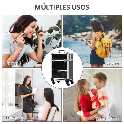 Maletín de Maquillaje Profesional con Cajón Maleta de Maquillaje con Ruedas para Viaje Trabajo 34x25x62 cm Negro [4]