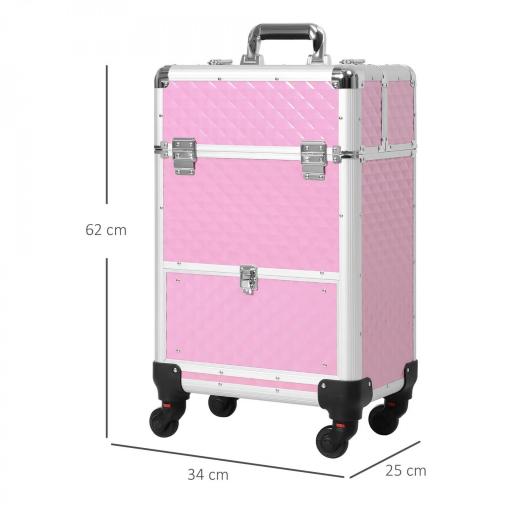 Maletín de Maquillaje Profesional con Cajón Maleta de Maquillaje con Ruedas para Viaje Trabajo 34x25x62 cm Rosa [1]