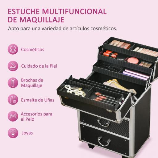 Maleta de Maquillaje Profesional Estuche para Cosmética con 6 Cajones Extensibles y Cierre Llave 36x23x58cm Negro [4]