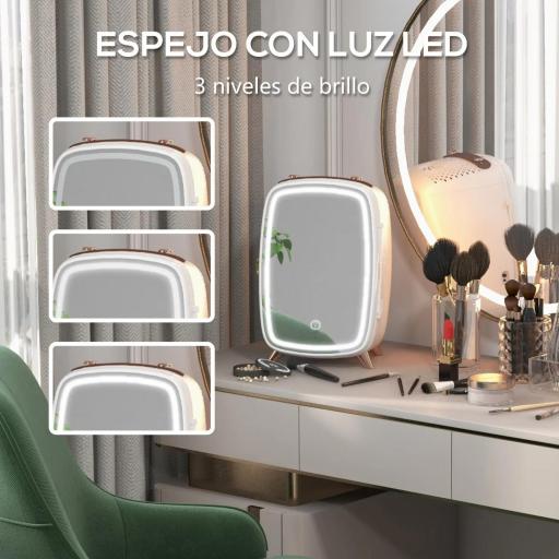 Nevera para Cosméticos Pequeña con 6L Capacidad con Puerta con Espejo y Luces LED Ajustables 24,3x19,4x35,6 cm Blanco [6]