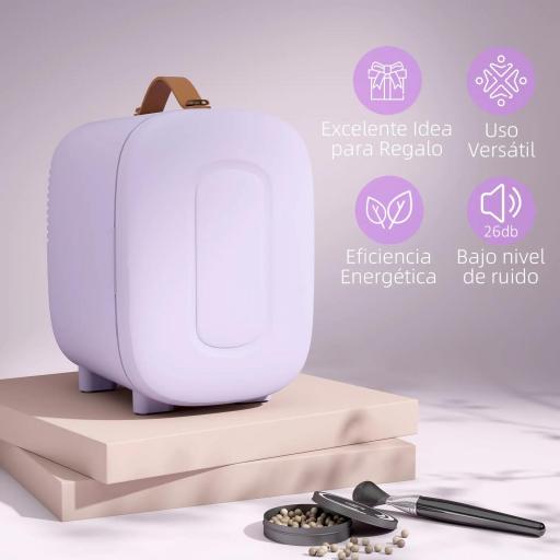 Nevera Pequeña Extrasilenciosa 4L 9V/240V para Enfriar y Calentar Mini Frigorífico 20,3x26,3x28 cm Violeta [3]