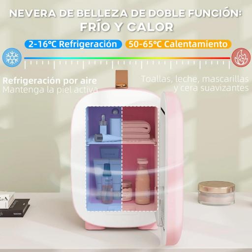 Nevera Pequeña Extrasilenciosa 4L 9V/240V para Enfriar y Calentar Mini Frigorífico 20,3x26,3x28 cm Rosa Palo [2]
