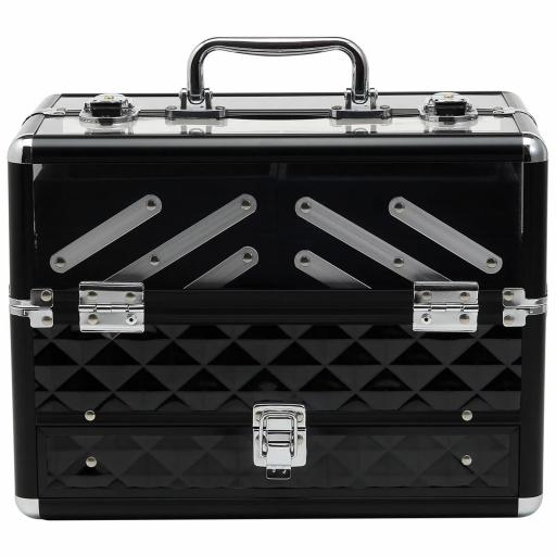 Maletín de Maquillaje Bisutería Organizador Cosméticos Portátil Múltiples Niveles Con Asa y Bandejas Desplegables Aleación de Aluminio 30x18,5x22 cm Transparente y Negro [9]