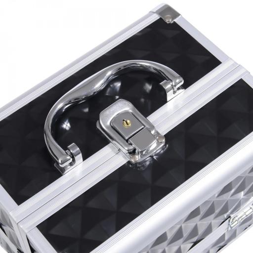 Maleta de maquillaje almacenamiento a 3 niveles con espejo cierre con 2 llaves 20x15x15 cm Negro [2]