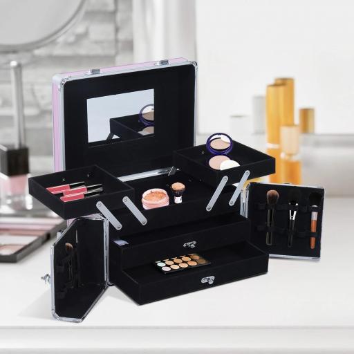 Maletín de Maquillaje Organizador Cosméticos Profesional Estuche para Maquillaje Caja de Belleza Portátil Varios Compartimientos 29x21x20cm Aluminio