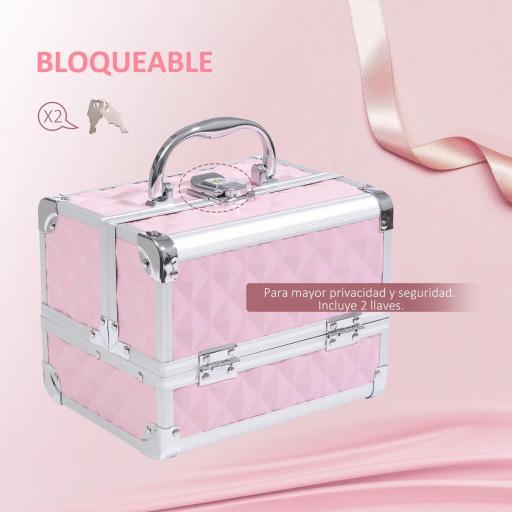 Maletín de Maquillaje Organizador Cosméticos Profesional Estuche de Maquillaje Caja de Belleza Portátil Con Espejo Cerradura Varios Compartimientos 20x15x15cm Aluminio [4]