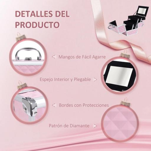Maletín de Maquillaje Organizador Cosméticos Profesional Estuche de Maquillaje Caja de Belleza Portátil Con Espejo Cerradura Varios Compartimientos 20x15x15cm Aluminio [3]