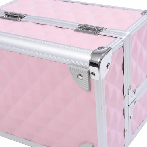 Maletín de Maquillaje Organizador Cosméticos Profesional Estuche de Maquillaje Caja de Belleza Portátil Con Espejo Cerradura Varios Compartimientos 20x15x15cm Aluminio [2]