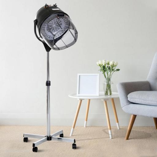 Secador de Casco Profesional 1180W con Altura Ajustable Temperatura Regulable Temporizador Capucha y Ruedas Negro