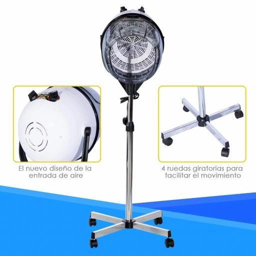 Secador de Pelo Profesional 1180W Secador de Casco con Altura Ajustable Temperatura Regulable Temporizador Capucha y Ruedas Climazon Peluquería para Cuidado del Cabello Blanco [3]