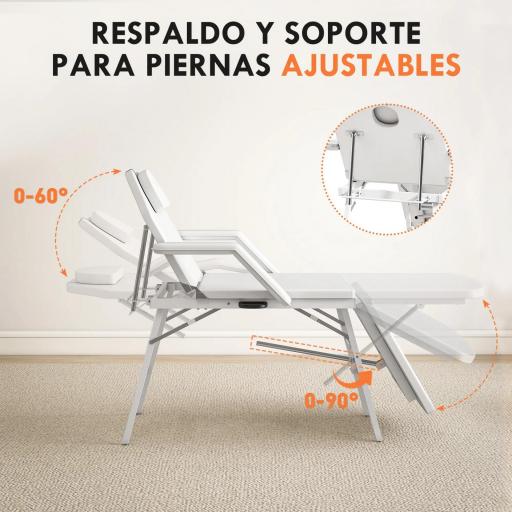 Camilla Masaje Plegable Portátil de 3 Zonas con Respaldo Ajustable Reposacabezas Reposabrazos 182x82x68 cm Blanco [7]