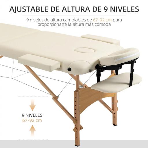 Camilla Plegable con Altura Ajustable 67-92 cm para Uso Profesional de Belleza Acupuntura y Fisioterapia 210x81 cm Crema [4]