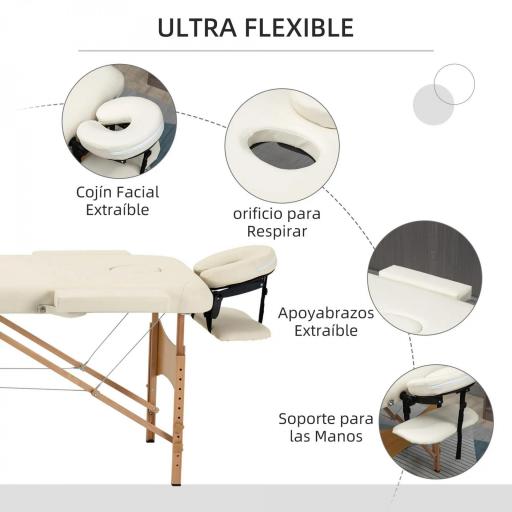 Camilla Plegable con Altura Ajustable 67-92 cm para Uso Profesional de Belleza Acupuntura y Fisioterapia 210x81 cm Crema [2]