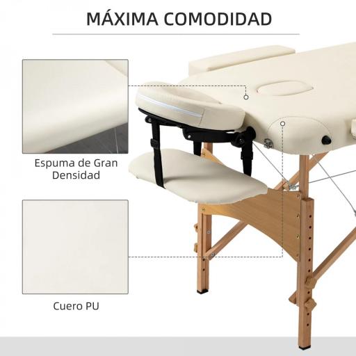 Camilla Plegable con Altura Ajustable 67-92 cm para Uso Profesional de Belleza Acupuntura y Fisioterapia 210x81 cm Crema [3]