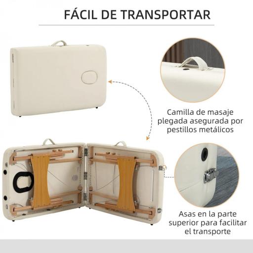 Camilla Plegable con Altura Ajustable 67-92 cm para Uso Profesional de Belleza Acupuntura y Fisioterapia 210x81 cm Crema [5]